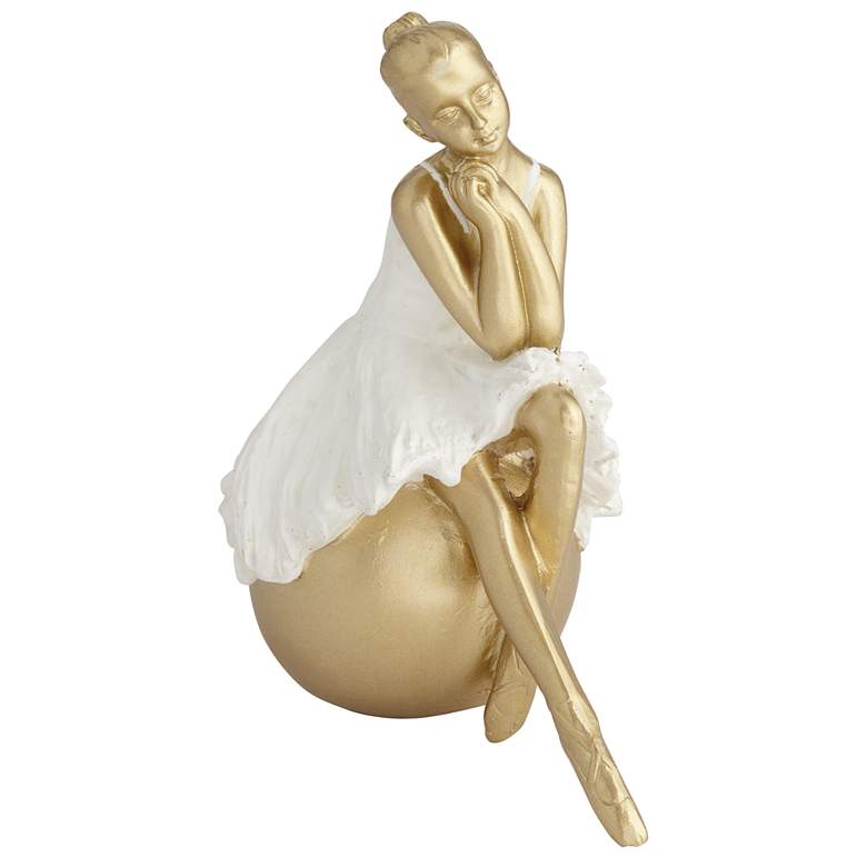 Image 3 Sitting Ballerina 5 3/4" High Matte Gold and White Statue more views