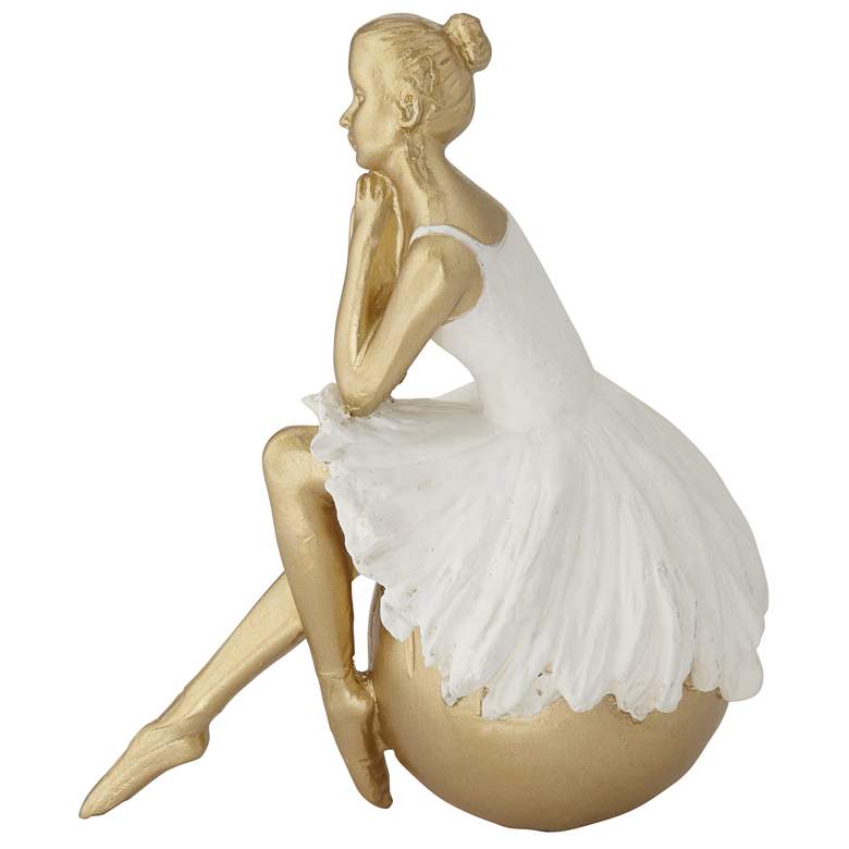 Image 5 Sitting Ballerina 5 3/4" High Matte Gold and White Statue more views