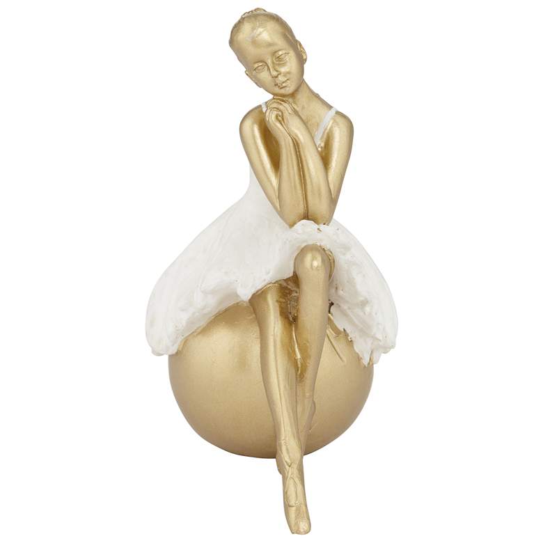 Image 6 Sitting Ballerina 5 3/4" High Matte Gold and White Statue more views
