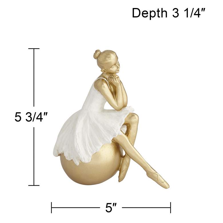 Image 7 Sitting Ballerina 5 3/4" High Matte Gold and White Statue more views