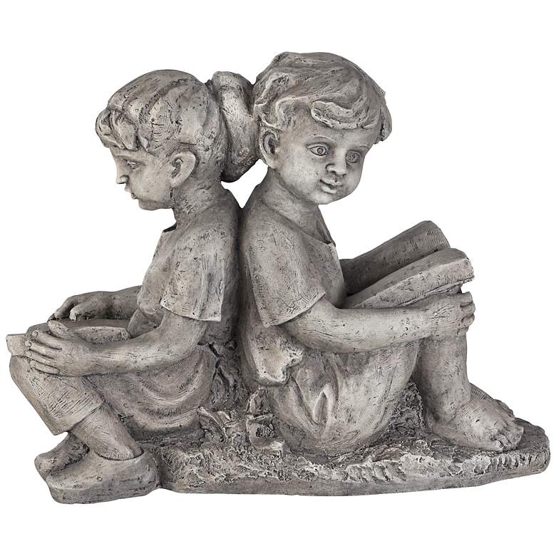 Image 1 Sitting Boy &amp; Girl 22 inch High Outdoor Statue