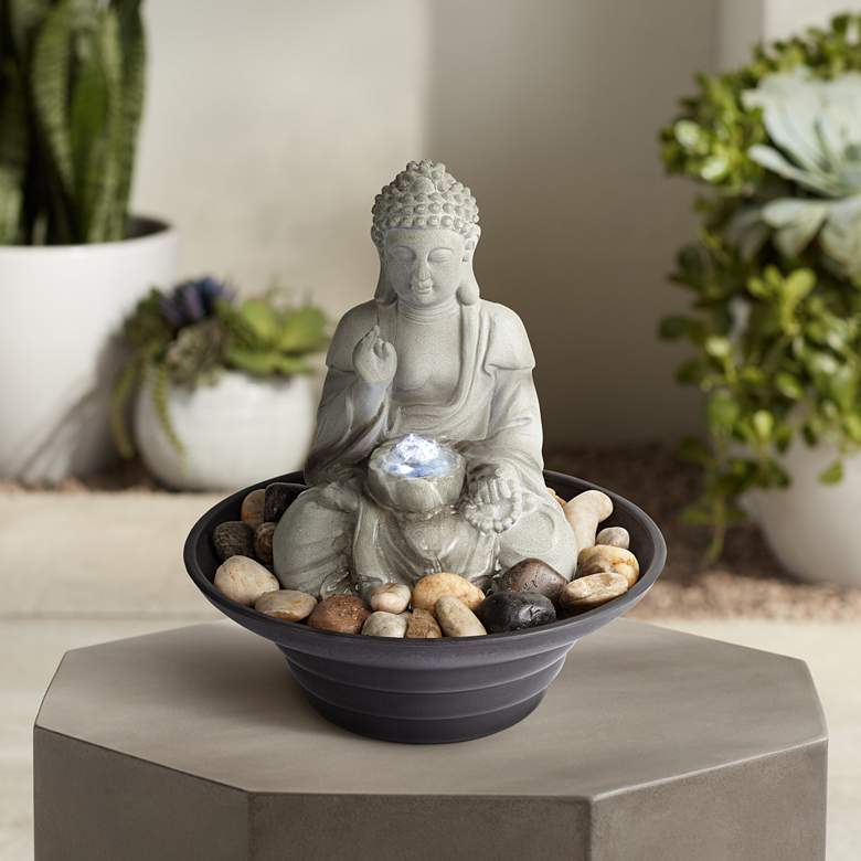 Image 2 Sitting Buddha 10 inch High LED Tabletop Zen Fountain