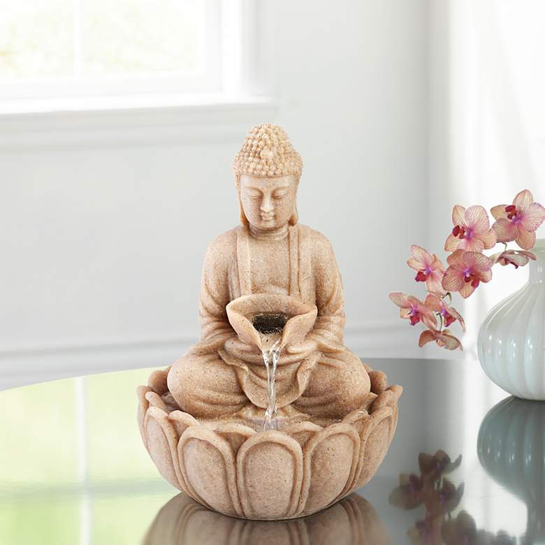 Image 1 Sitting Buddha 11 inchH Indoor/Outdoor Lighted Table Fountain