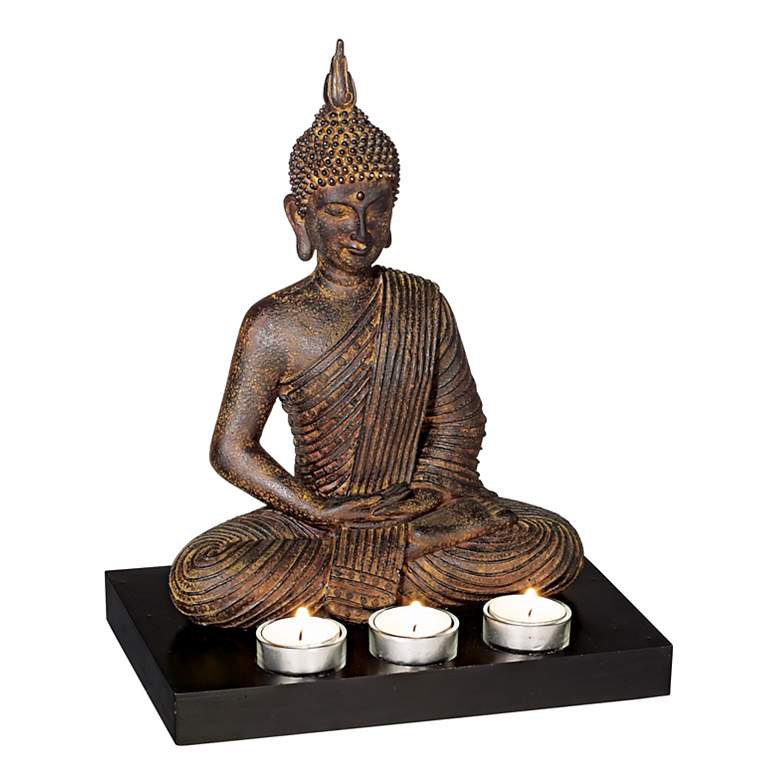 Image 1 Sitting Buddha 12 3/4 inch High 3-Candle Tealight Holder