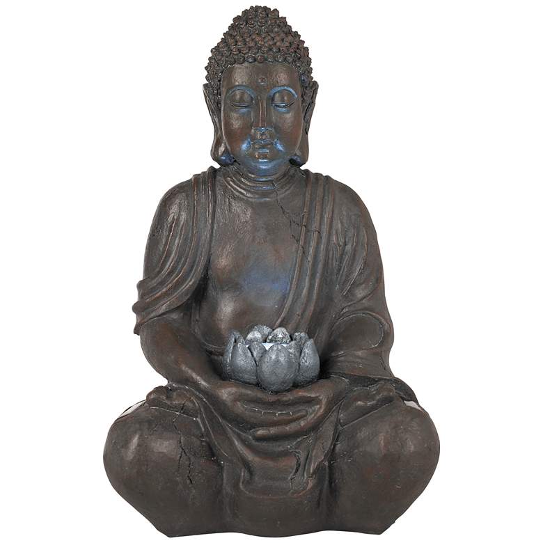 Image 6 Sitting Buddha 19 1/2" Garden Sculpture with Solar Powered LED Light more views