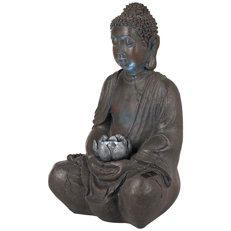 Image 7 Sitting Buddha 19 1/2" Garden Sculpture with Solar Powered LED Light more views