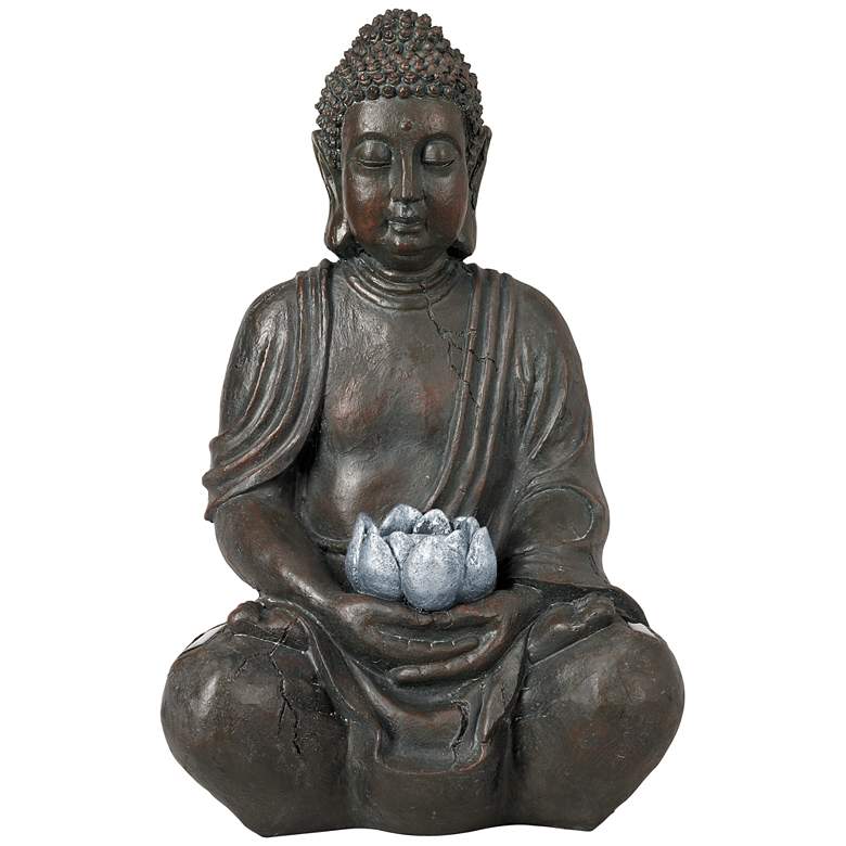 Image 2 Sitting Buddha 19 1/2" High Sculpture with Solar Powered LED