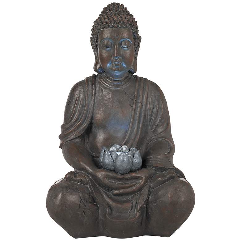 Image 6 Sitting Buddha 19 1/2" High Sculpture with Solar Powered LED more views