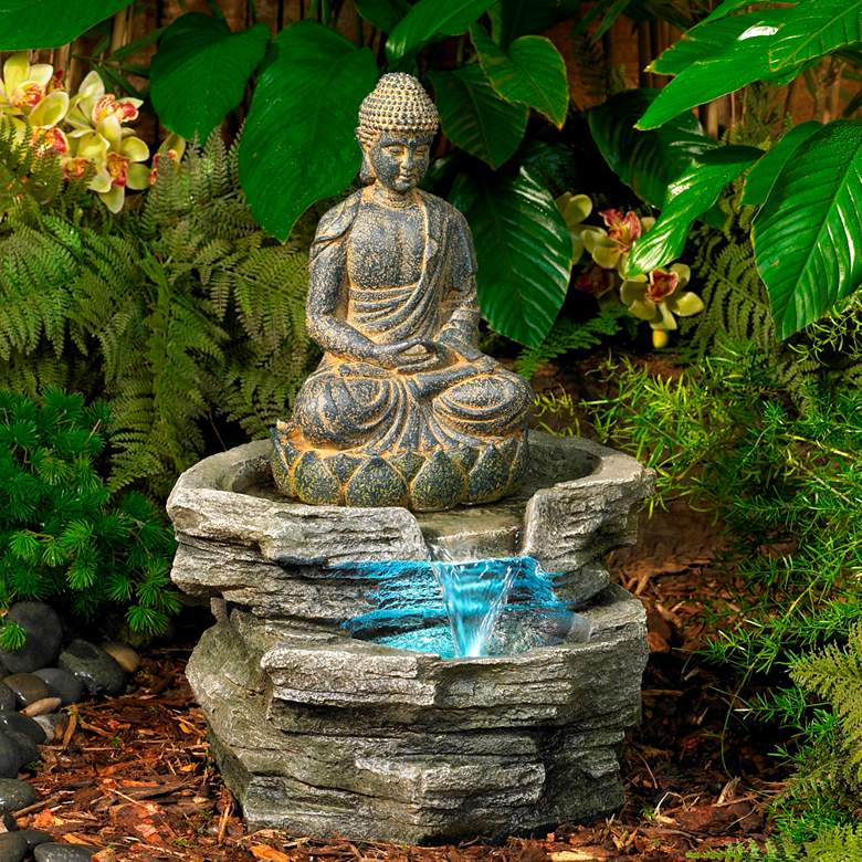 Image 1 Sitting Buddha 21" High LED Water Fountain
