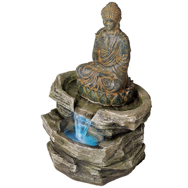 Image 6 Sitting Buddha 21" High LED Water Fountain more views