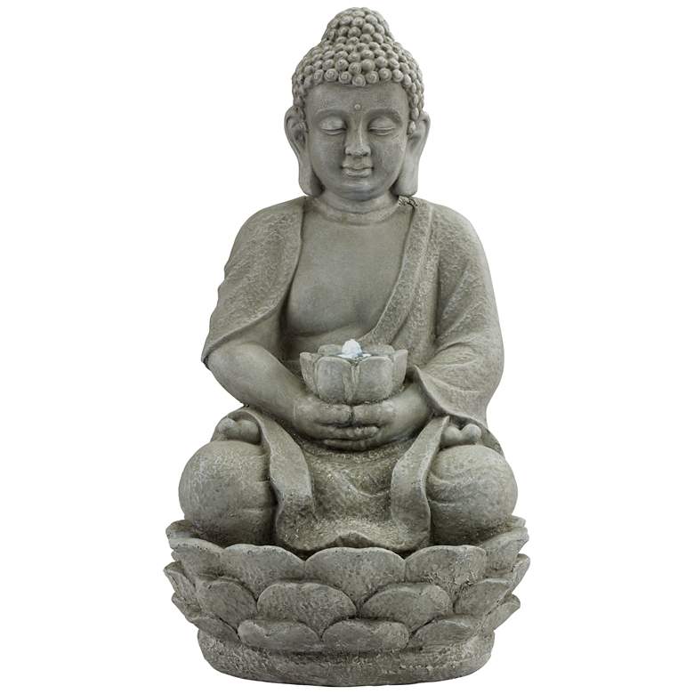 Image 2 Sitting Buddha 22 inch High LED Faux Stone Outdoor Fountain
