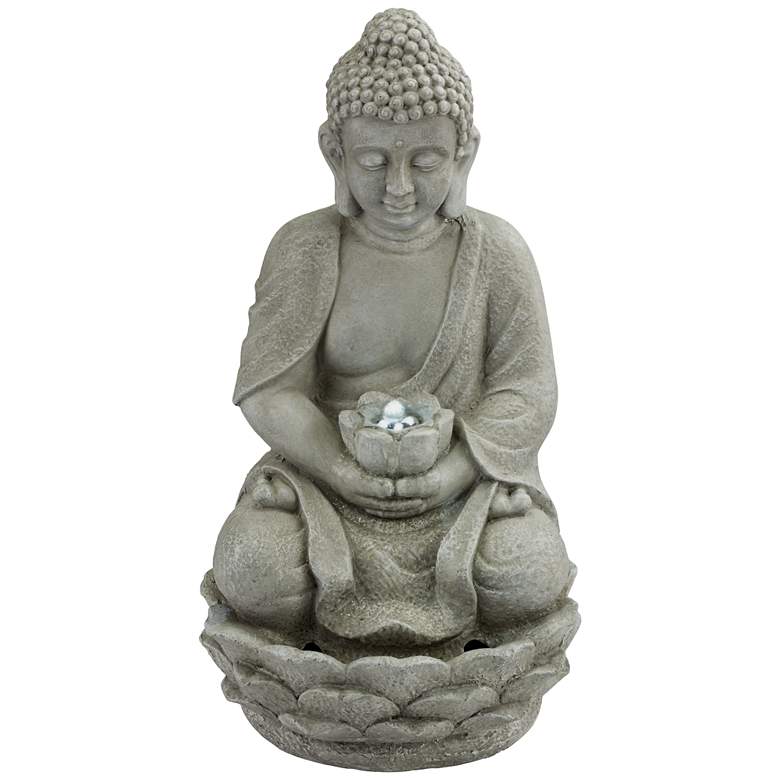 Image 5 Sitting Buddha 22 inch High LED Faux Stone Outdoor Fountain more views
