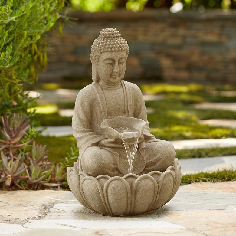 Sitting Buddha 22 inch High Zen Fountain with LED Light
