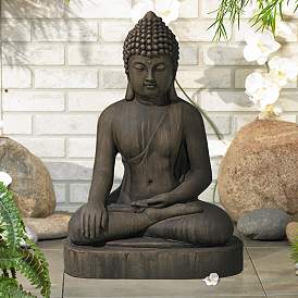 Image1 of Sitting Buddha 29 1/2" High Dark Sandstone Outdoor Statue