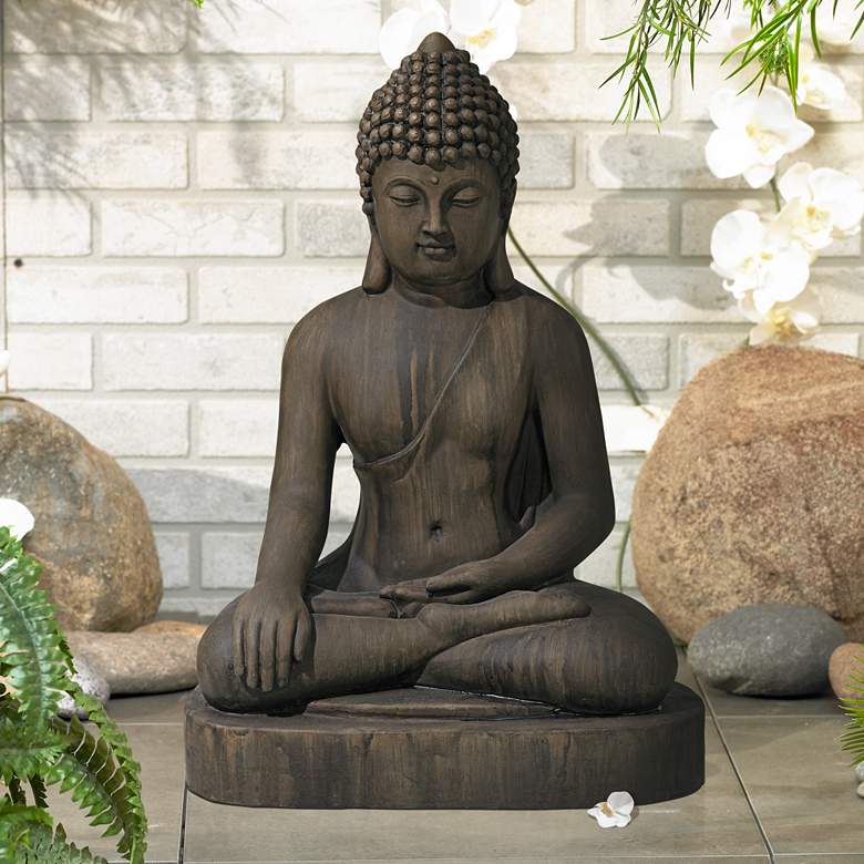 Buddha Dark - 29 Outdoor | #V8077 Sandstone High Statue Sitting 1/2\