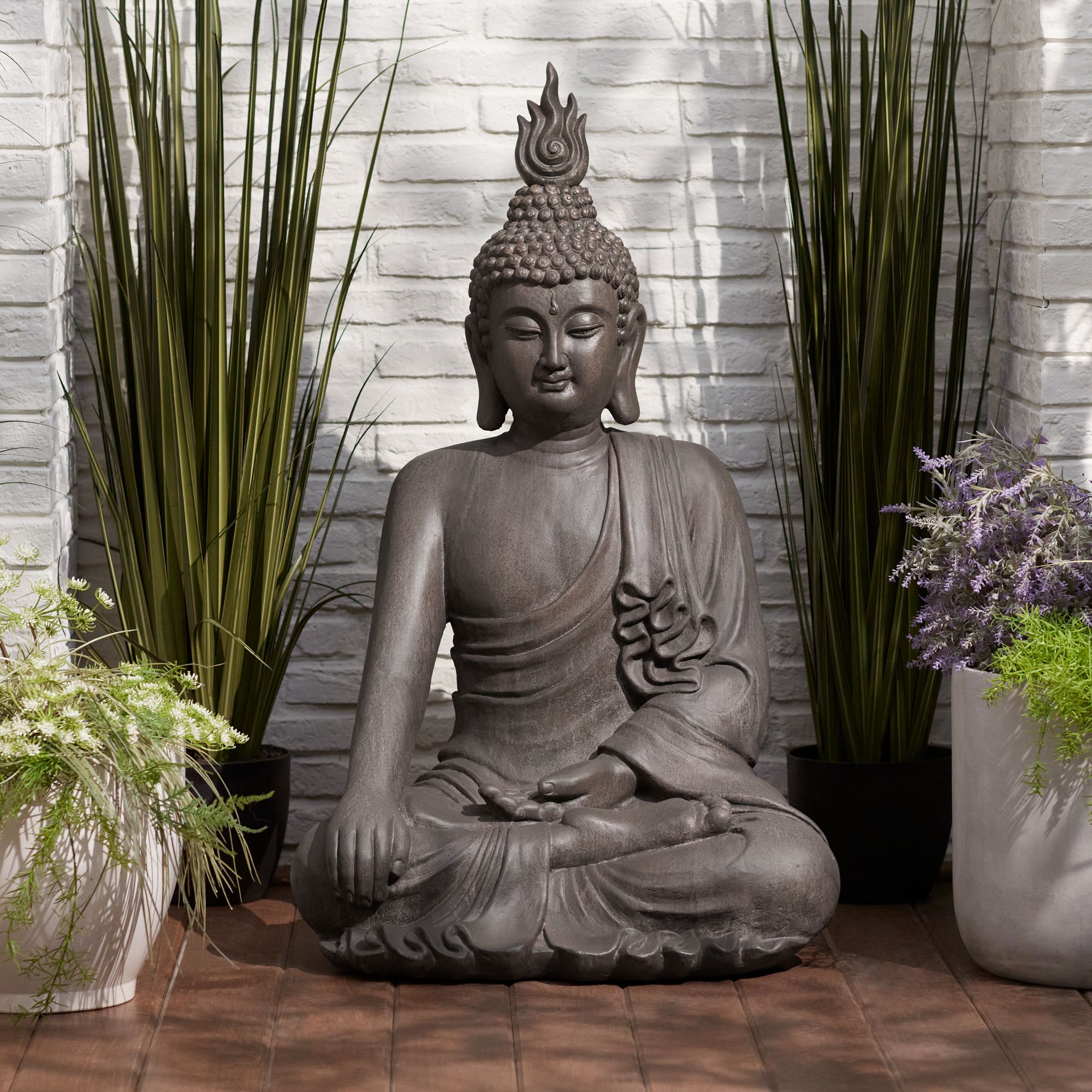 Outdoor Sculptures Lamps Plus   Sitting Buddha 42 High Gray Indoor Outdoor Statue  33m46cropped 