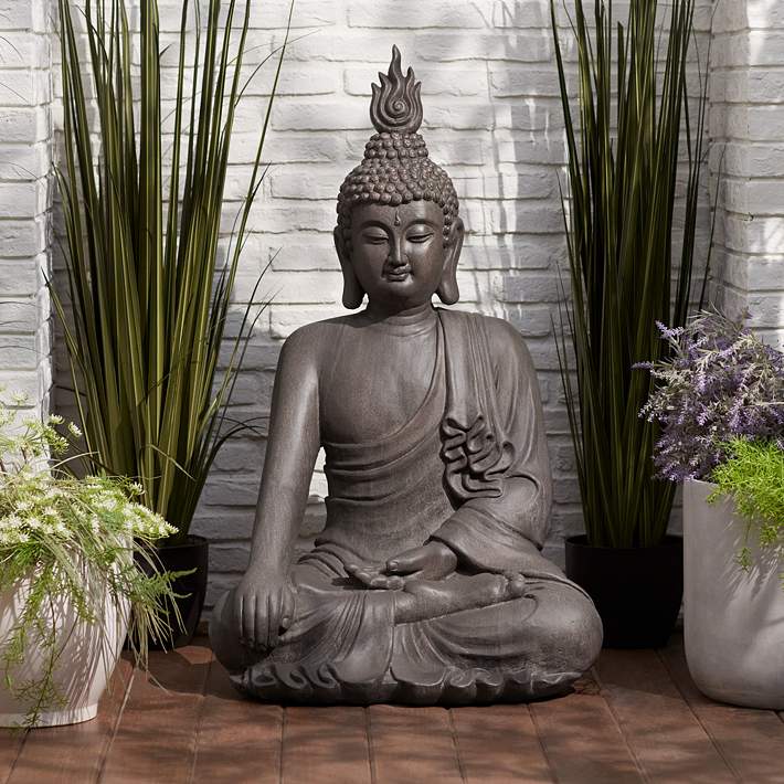 Sitting Buddha 42 High Gray Indoor-Outdoor Statue