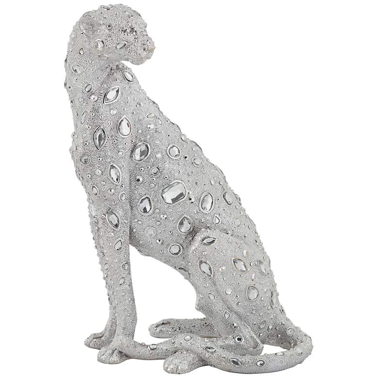 Image 2 Sitting Leopard 16 inch High Silver Sculpture