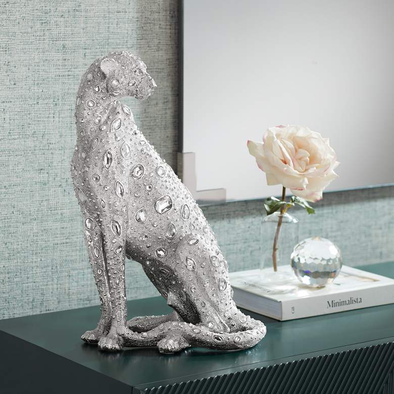 Image 1 Sitting Leopard 16 inch High Silver Sculpture