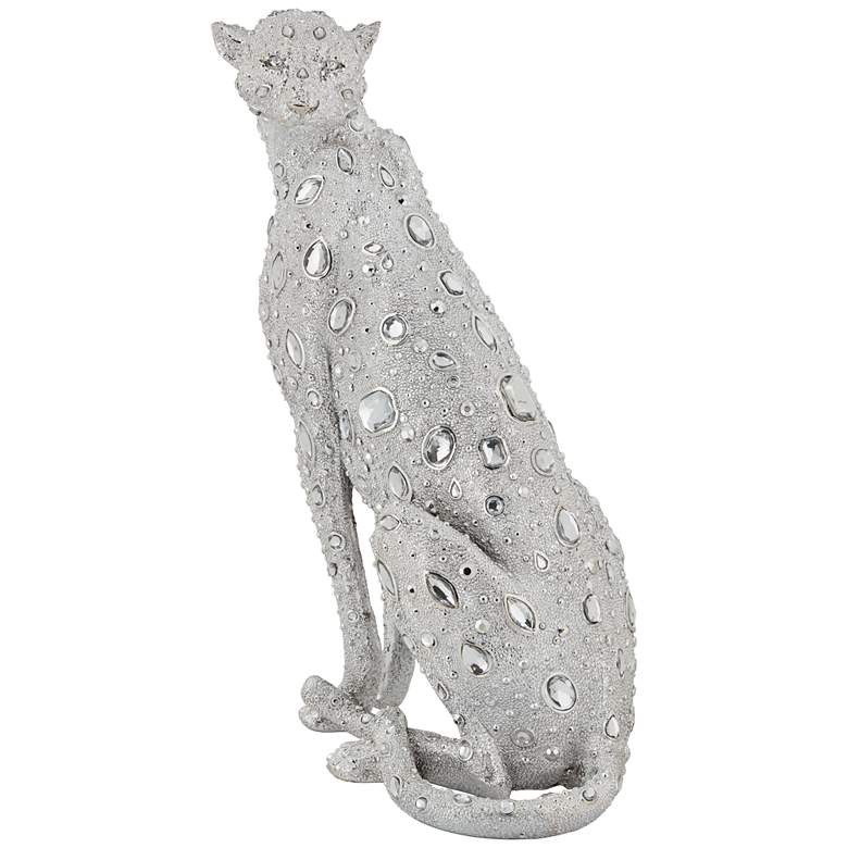 Image 5 Sitting Leopard 16" High Silver Sculpture more views