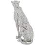 Sitting Leopard 16" High Silver Sculpture