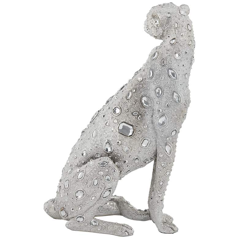 Image 6 Sitting Leopard 16" High Silver Sculpture more views