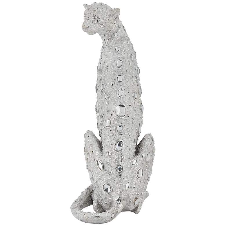 Image 7 Sitting Leopard 16" High Silver Sculpture more views