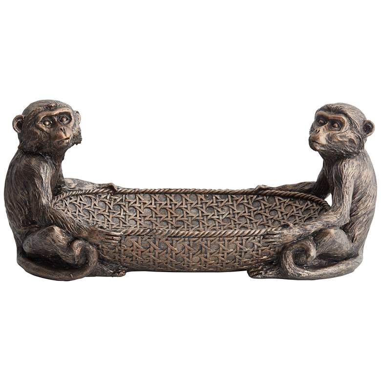 Image 2 Sitting Monkeys 13 1/2 inch Wide Bronze Decorative Tray
