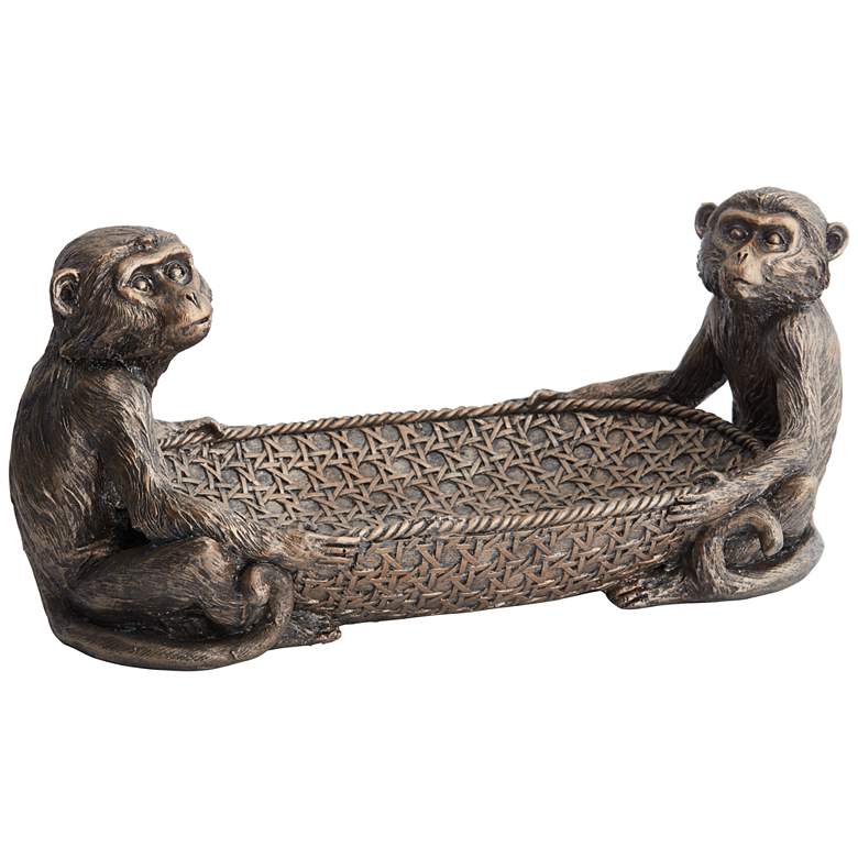 Image 5 Sitting Monkeys 13 1/2 inch Wide Bronze Decorative Tray more views