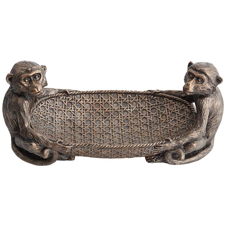 Image 6 Sitting Monkeys 13 1/2 inch Wide Bronze Decorative Tray more views
