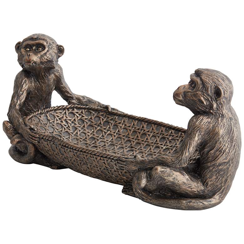 Image 7 Sitting Monkeys 13 1/2 inch Wide Bronze Decorative Tray more views