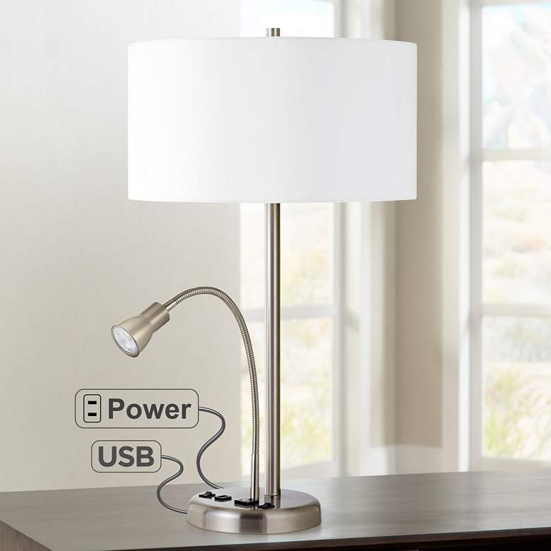 Image 1 Sivana Brushed Steel LED Reading Light Utility Desk Lamp
