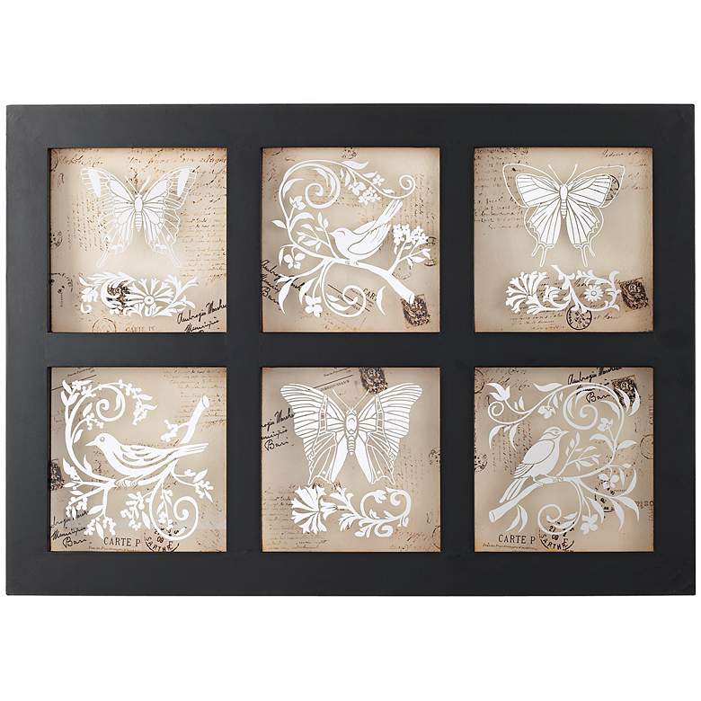 Image 1 Six Birds and Butterflies 31 1/2 inch Wide Framed Wall Decor