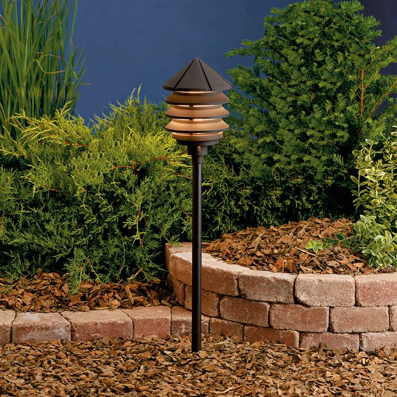 Image 2 Six Groove 9 1/2 inch High Bronze 3-Tier Landscape Path Light more views