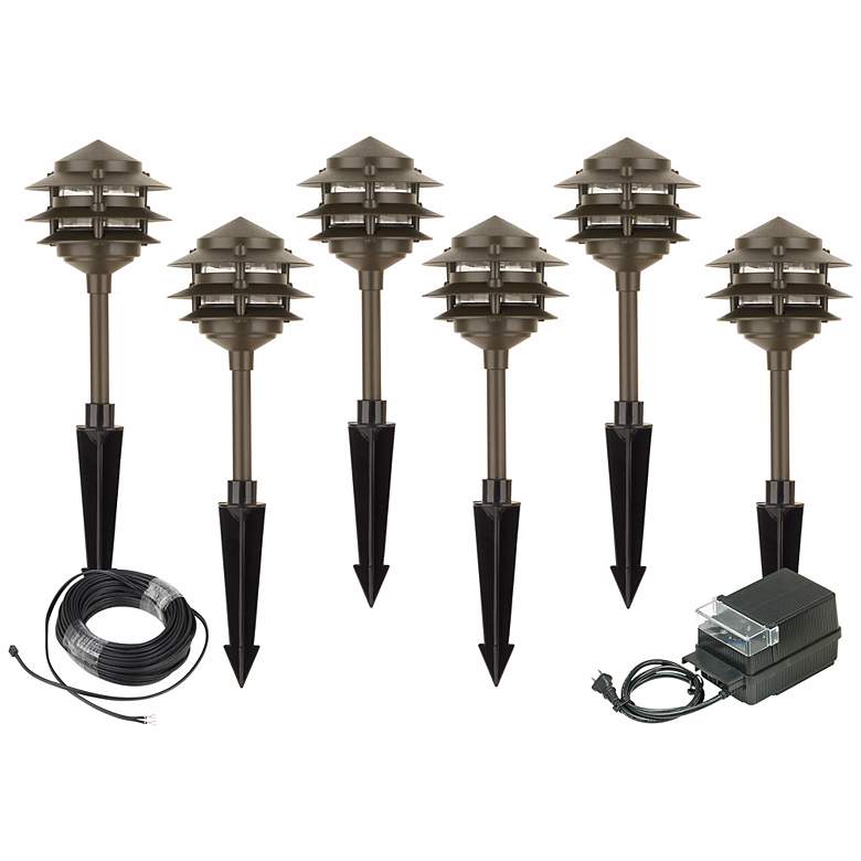 Image 1 Six Light Pagoda Bronze Low Voltage Landscape Light Kit