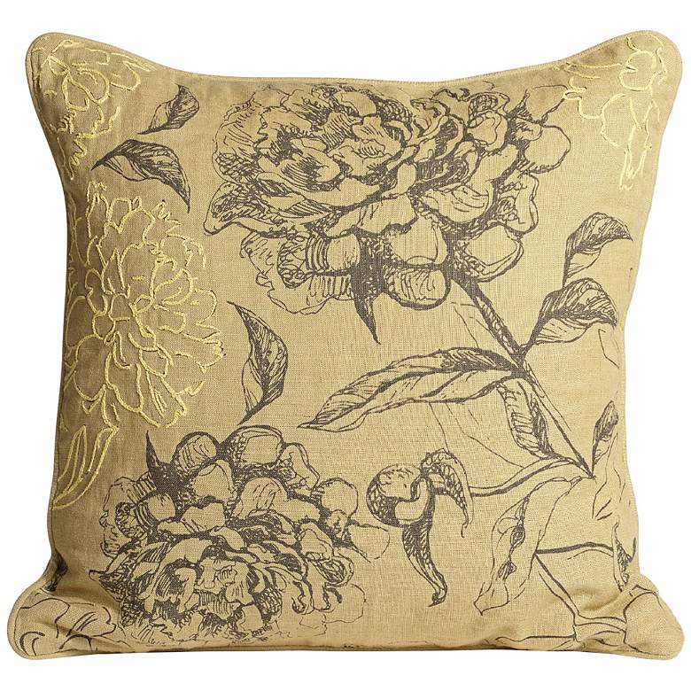Image 1 Sketched Floral 18 inch Feather Down Throw Pillow