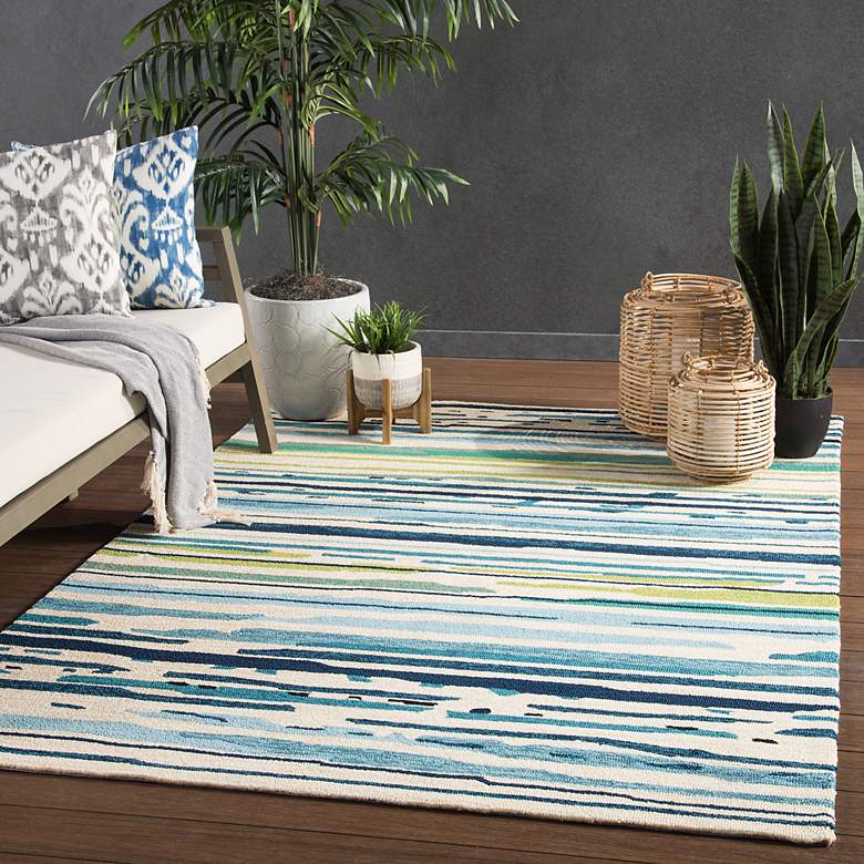Image 1 Sketchy Lines CO19 5'x7'6" Blue and Green Abstract Area Rug