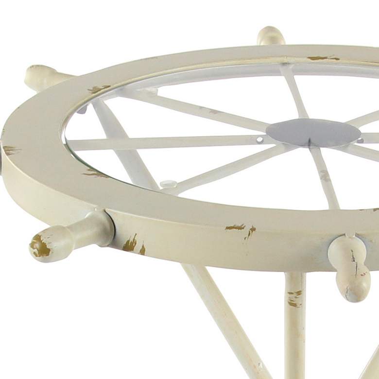 Image 3 Skiffer 23" Wide Distressed White Ship Wheel Accent Table more views