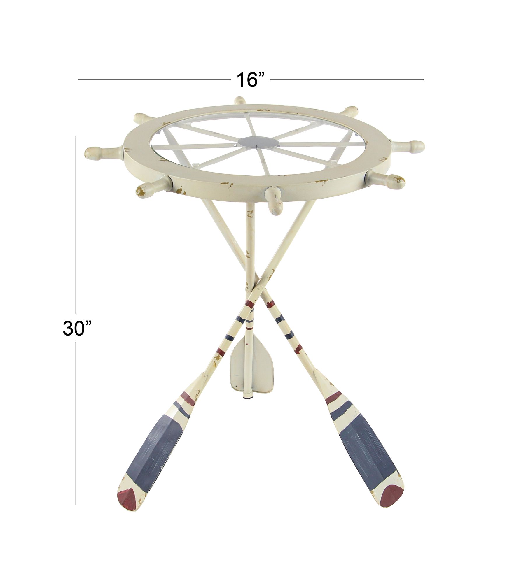 Skiffer 23" Wide Distressed White Ship Wheel Accent Table