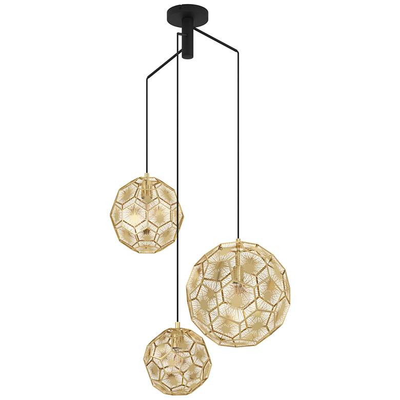 Image 1 Skoura 3-light Black and Brass Pendant Light