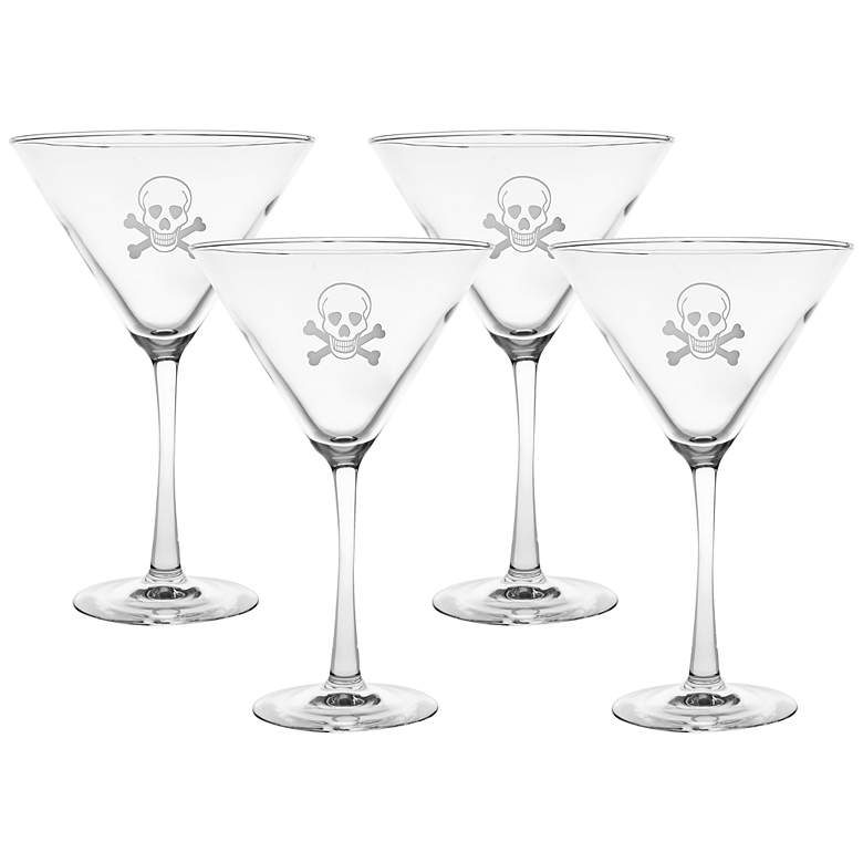 Image 1 Skull &amp; Cross Bones Engraved Martini Glass Set of 4