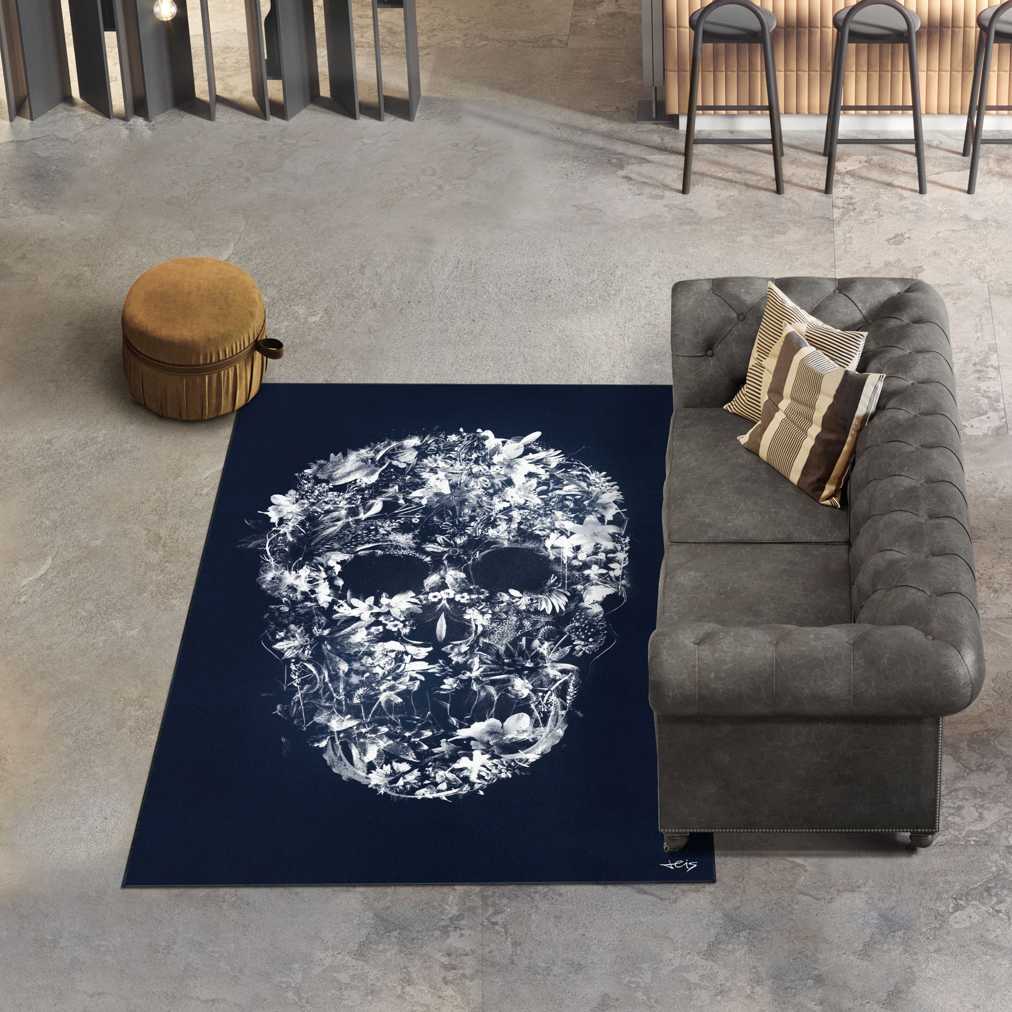 Image 2 Skull Silhouette Washable Art Area Rug size 5'x8' more views