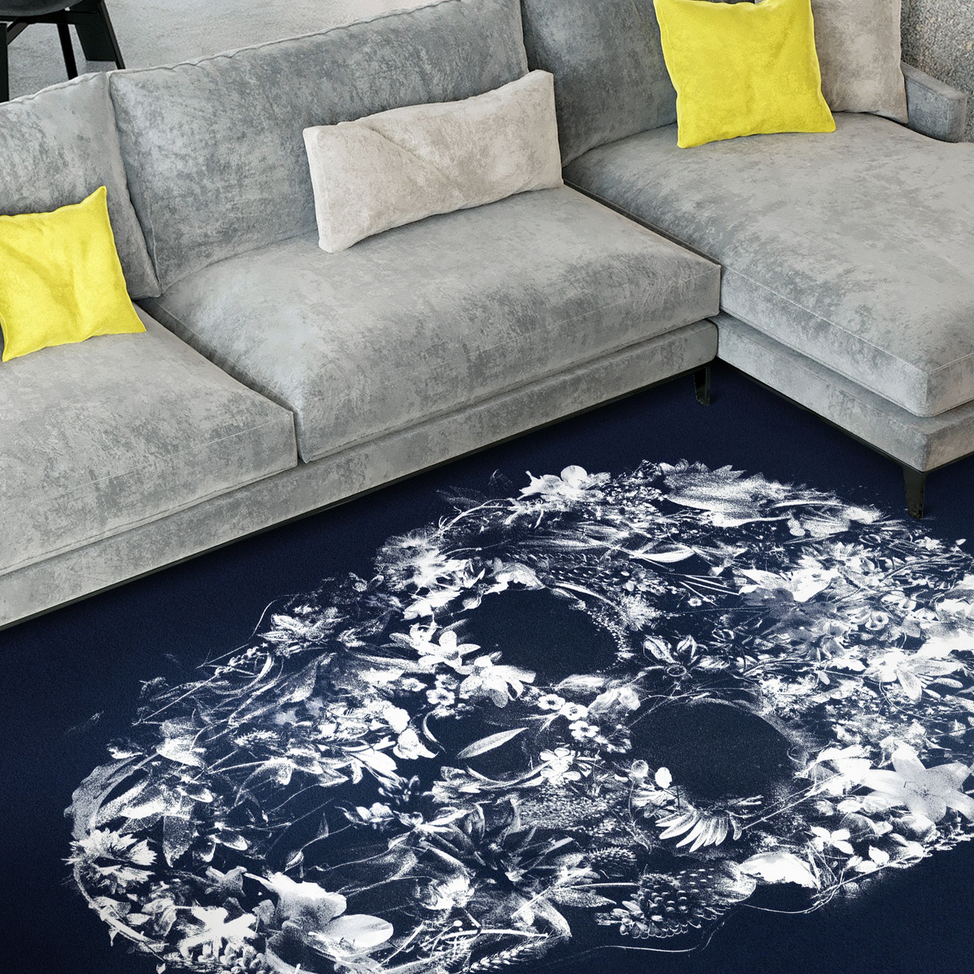 Image 5 Skull Silhouette Washable Art Area Rug size 5'x8' more views