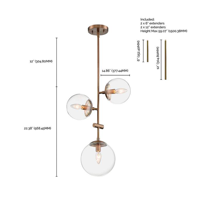 Image 6 Sky; 3 Light; Pendant Fixture; Burnished Brass Finish; Clear Glass more views