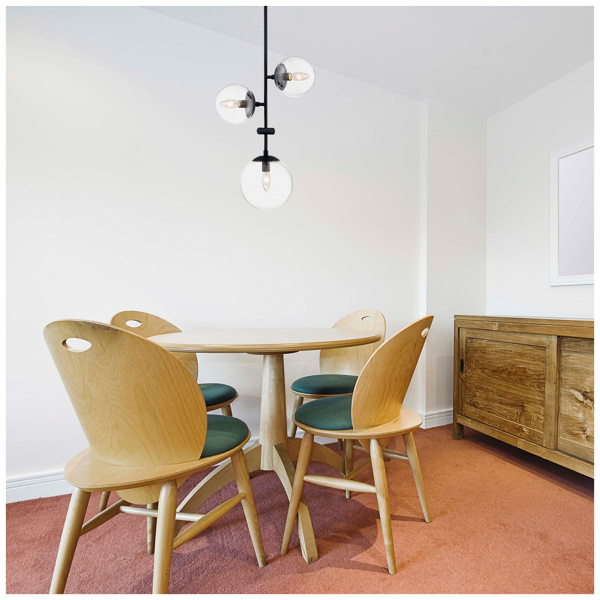 Sky; 3 Light; Pendant Fixture; Matte Black Finish; Clear Glass