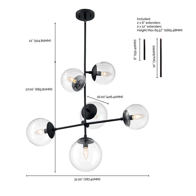 Image 5 Sky 31" Wide Matte Black 6-Light Chandelier more views