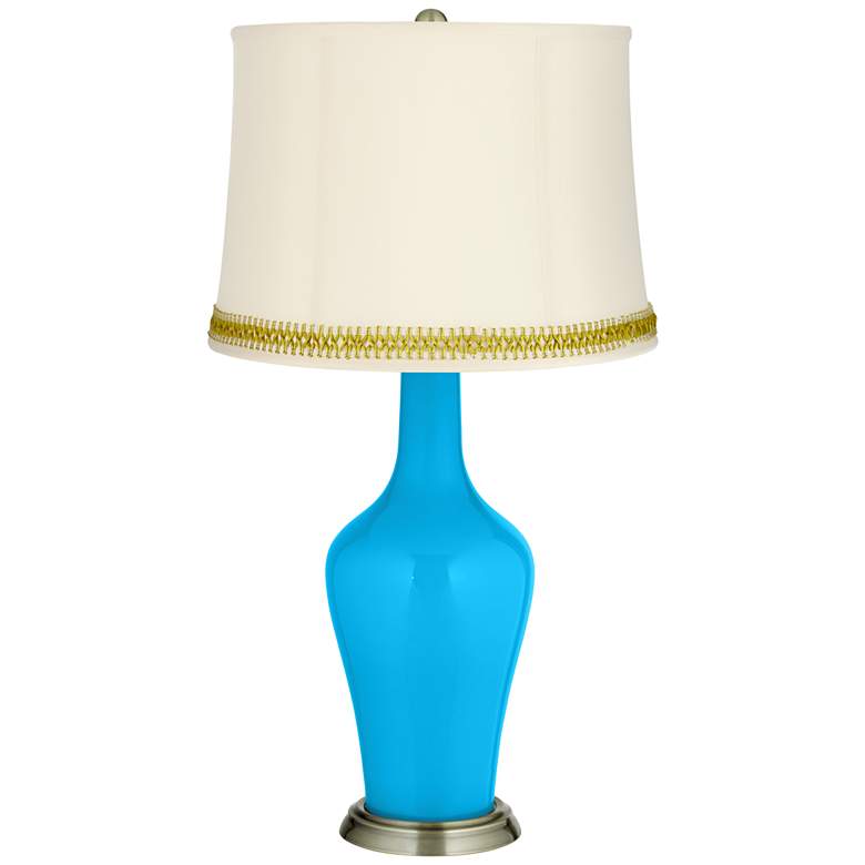 Image 1 Sky Blue Anya Table Lamp with Open Weave Trim
