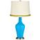 Sky Blue Anya Table Lamp with Open Weave Trim