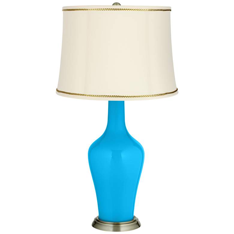 Image 1 Sky Blue Anya Table Lamp with President&#39;s Braid Trim