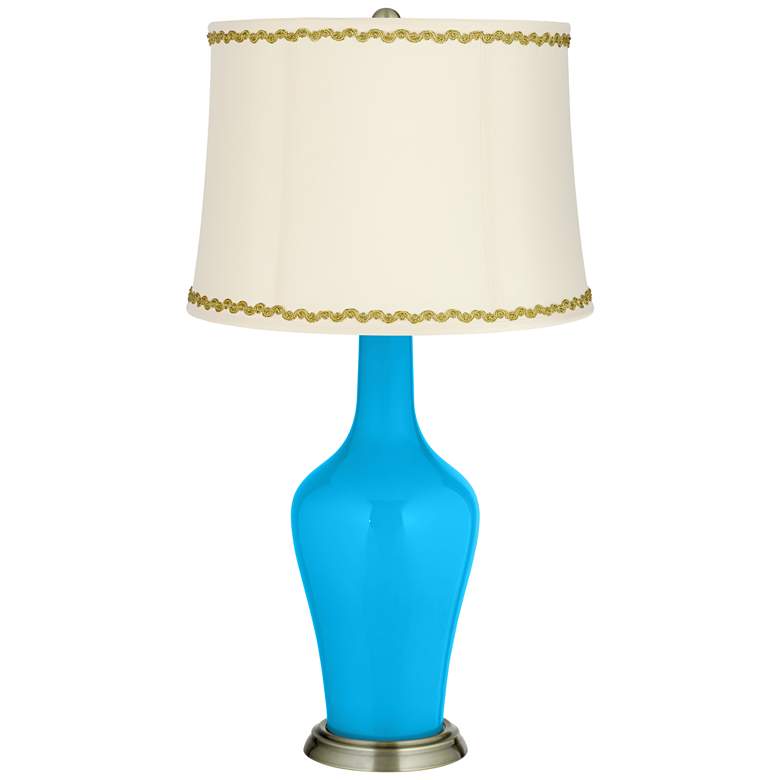 Image 1 Sky Blue Anya Table Lamp with Relaxed Wave Trim